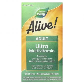 Мультивітаміни Alive!, прийом один раз на день, Alive!® Adult Ultra Multivitamin, Nature's Way, 60 таблеток