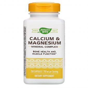 Кальций и магний, Calcium & Magnesium, Nature's Way, минеральный комплекс, 750 мг, 250 капсул (250 мг в капсуле)