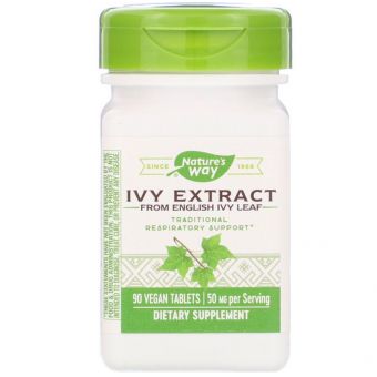 Отхаркивающее средство, Ivy Extract, Nature's Way, экстракт плюща, 50 мг, 90 веганских таблеток (25 мг на таблетку)