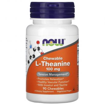 L-теанин, Chewable L-Theanine, Now Foods, 100 мг, 90 жевательных таблеток  