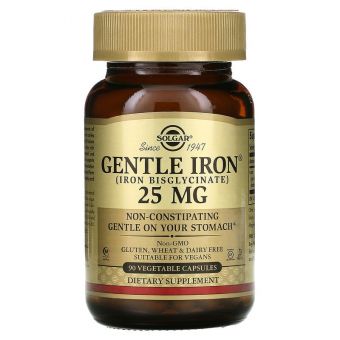 Железо, Gentle Iron, Solgar, 25 мг, 90 вегетарианских капсул