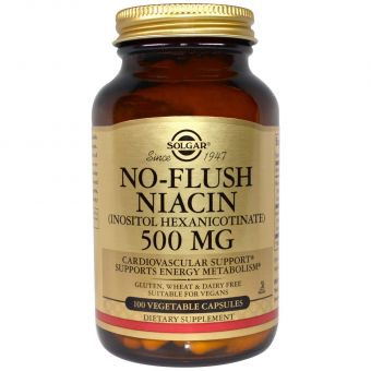 Ніацин, No-Flush Niacin, Solgar, не викликає почервоніння, 500 мг, 100 капсул