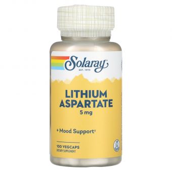 Литий, Lithium Aspartate, Solaray, 5 мг, 100 капсул