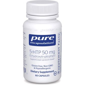 5-HTP (5-Гидрокситриптофан), Pure Encapsulations, стимулирование синтеза серотонина, 50 мг, 60 капсул