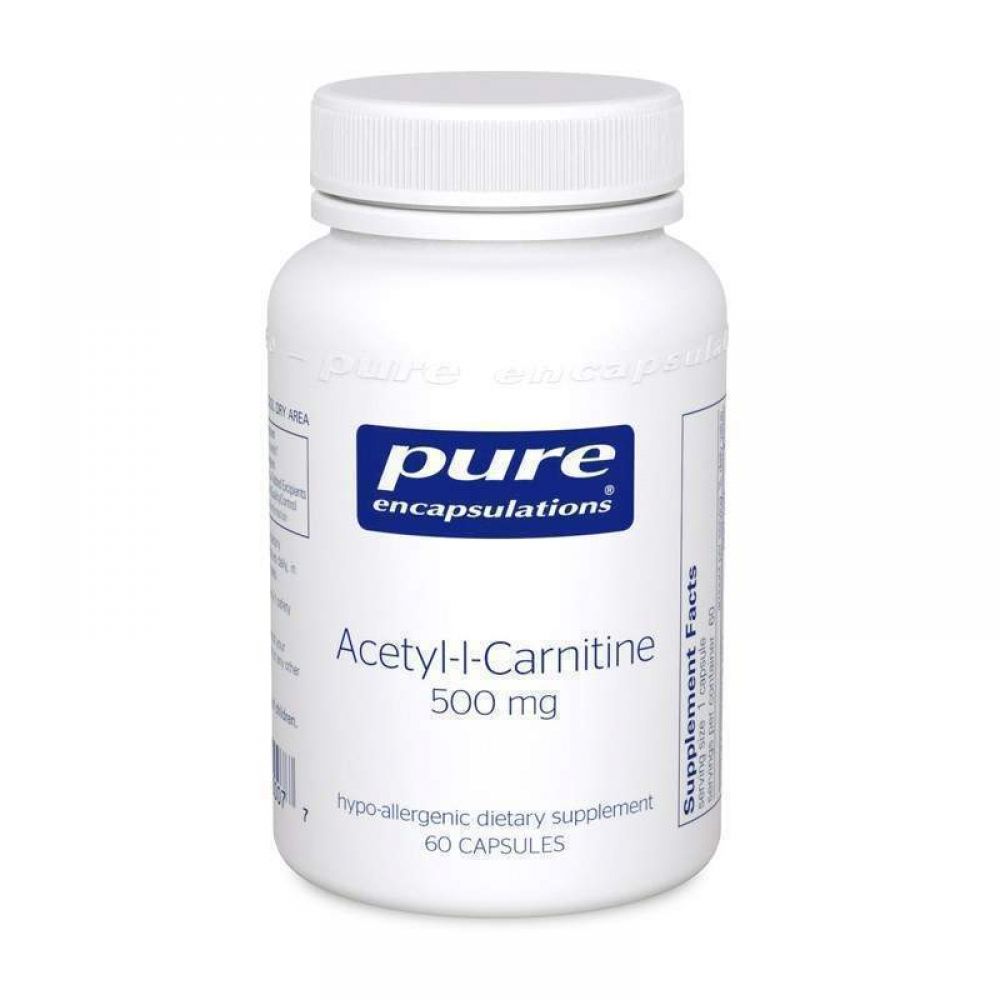 Ацетил-L-карнитин, Acetyl-l-Carnitine, Pure Encapsulations, 500 мг, 60 капсул