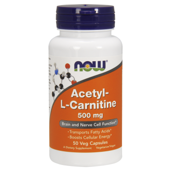 Ацетил Л карнитин, Acetyl-L-Carnitine, Now Foods, 500 мг, 50 вегетарианских капсул