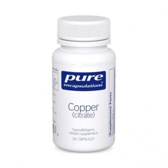 Медь (цитрат), Copper (citrate), Pure Encapsulations, форма меди с высокой биодоступностью, 60 капсул