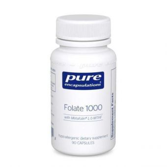 Фолат, Folate, Pure Encapsulations, з метилфолатом L-5-MTHF для підтримки здоров'я серцево-судинної, клітинної та нервової систем, 1000 мкг, 90 капсул