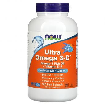 Омега 3-Д Ультра, Omega 3-D, 600 EPA / 300 DHA Now Foods, 180 риб"ячих гелевих капсул