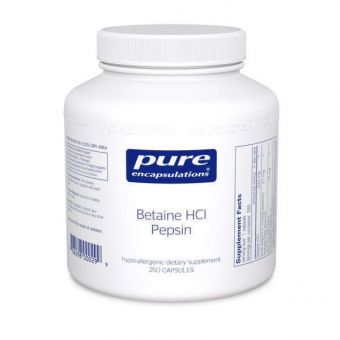 Бетаїну гідрохлорид + пепсин, Betaine HCL / Pepsin, Pure Encapsulations, для травного тракту, 250 капсул