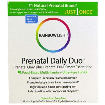 Витамины + Рыбий жир для беременных, Prenatal One plus Prenatal DHA Smart Essentials, Rainbow Light, 30 капсул + 30 таблеток