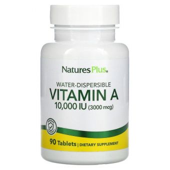 Вітамін А, Vitamin A, Nature's Plus, водорозчинний, 10000 МО (3000 мкг), 90 таблеток