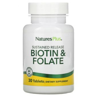 Фолієва кислота та біотин, Biotin & Folic Acid, Nature's Plus, пролонгованої дії, 30 таблеток