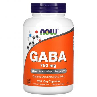 Гамма-аміномасляна кислота ГАМК, GABA, Now Foods, 750 мг, 200 капсул