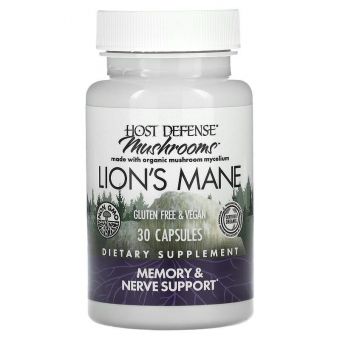 Ежовик Гребенчатый, Lion's Mane, Fungi Perfecti, Host Defense, поддержка памяти и нервов, 30 вегетарианских капсул