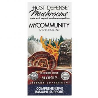 Защита иммунитета, MyCommunity, Fungi Perfecti, Host Defense, комплекс мультикабинов из 17 видов, 60 вегетарианских капсул