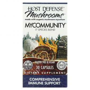 Поддержка иммунитета, Mushrooms, MyCommunity, Fungi Perfecti, Host Defense Mushrooms, 30 капсул