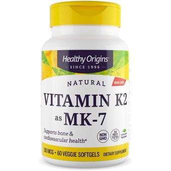 Витамин K2 в форме MK7, Vitamin K2 as MK-7, Healthy Origins, 100 мкг, 60 кап.