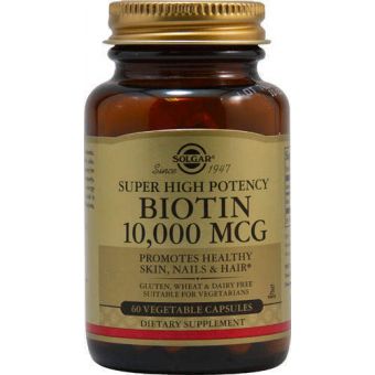 Биотин, Biotin, Super High Potency, Solgar, сверхвысокая эффективность, 10000 мкг, 60 капсул