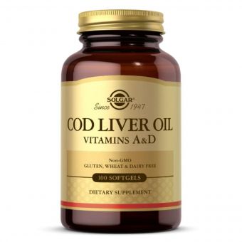 Витамин А и Д из масла печени трески, Cod Liver Oil, Vitamins A & D, Solgar, 100 гелеввых капсул