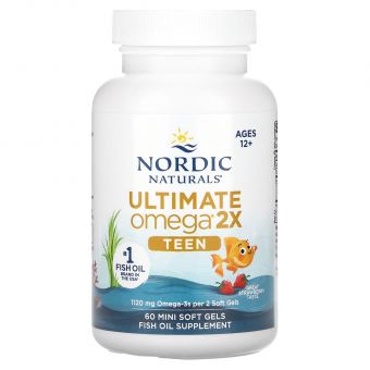 Омега для подростков, Teen, Ultimate Omega 2X, Nordic Naturals, от 12 лет, вкус клубники, 60 мини гелевых капсул