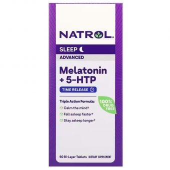 Мелатонін + 5 НТР, Melatonin + 5-HTP, Natrol, покращений сон, 60 таблеток