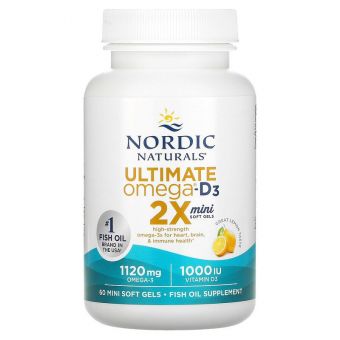 Рыбий жир с витамином Д3, Ultimate Omega 2X, Nordic Naturals, лимон, 60 гелевых мини капсул