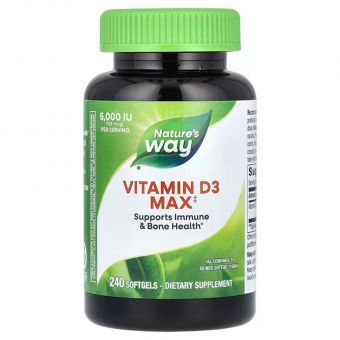 Вітамін Д-3, Vitamin D3 Max, Nature's Way, максимальна сила, 125 мкг (5000 МО), 240 гелевих капсул