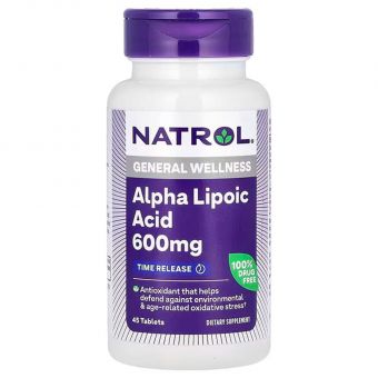 Альфа-липоевая кислота, замедленное высвобождение, Alpha Lipoic Acid, Natrol, 600 мг, 45 таблеток