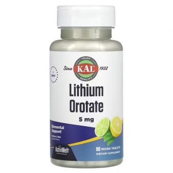 Оротат літію, Lithium Orotate, KAL, 5 мг, зі смаком лимона та лайма, 90 вегетаріанських мікро-таблеток