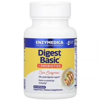 Ферменты и пробиотики, Digest Basic + Probiotics, Enzymedica, 30 капсул