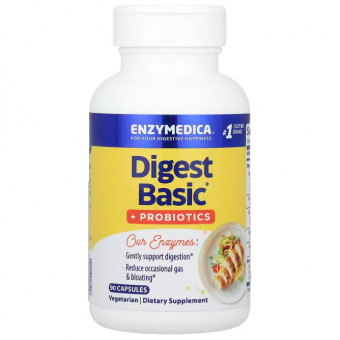 Ферменты и пробиотики, Digest Basic + Probiotics, Enzymedica, 90 капсул