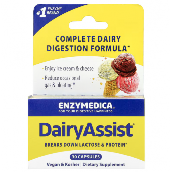 Ферменти для перетравлення лактози, DairyAssist, Enzymedica, для веганів, 30 капсул