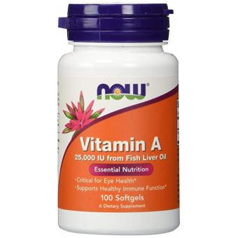 Вітамін А, Vitamin A, Now Foods, 7500 мкг (25000 МО), 100 гелевих капсул