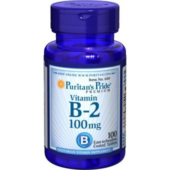 Витамин В-2, Vitamin B-2 (Riboflavin), Puritan's Pride, 100 мг, 100 таблеток