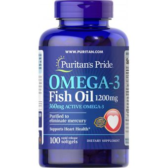 Омега-3 риб'ячий жир, Omega-3 Fish Oil, Puritan's Pride, 1200 мг, 360 мг активного, 100 капсул