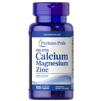 Кальций магний цинк, Chelated Calcium Magnesium Zinс, Puritan's Pride, 100 каплет