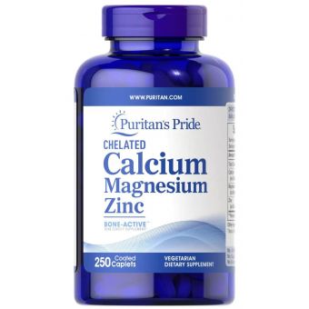 Кальций Магний Цинк хелат, Chelated Calcium Magnesium Zinс, Puritan's Pride, 250 каплет