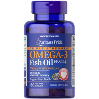 Омега-3 риб'ячий жир, Omega-3 Fish Oil, Puritan's Pride, 1400 мг (950 мг активного омега-3), 60 гелевих капсул