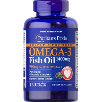 Омега-3 рыбий жир, Omega-3 Fish Oil, Puritan's Pride, 1400 мг (950 мг активного омега-3), 120 гелевых капсул