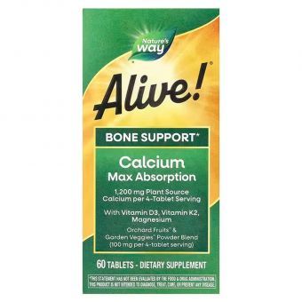 Кальций, формула для костей, Alive! Calcium, Nature's Way, Alive!, максимальное усвоение, 60 вегетарианских таблеток