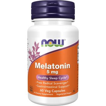 Мелатонин, Melatonin, Now Foods, 5 мг, 60 вегетарианских капсул