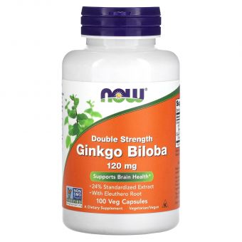 Гінкго білоба, Ginkgo Biloba, Now Foods, подвійна сила, 120 мг, 100 вегетаріанських капсул