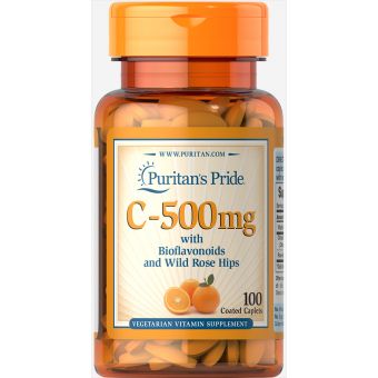 Витамин С с биофлавоноидами, Vitamin C, Puritan's Pride, шиповник, 500 мг, 100 каплет