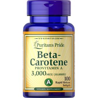 Бета каротин, Beta-Carotene, Puritan's Pride, 10,000 МЕ, 100 гелевых капсул