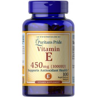 Витамин Е, Vitamin E, Puritan's Pride, 450 мг (1000 МЕ), 100 капсул