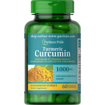 Куркумин и биоперин, Turmeric Curcumin with Bioperine, Puritan's Pride, 1000 мг (900 мг куркумы и 100 мг куркумина), 60 капсул