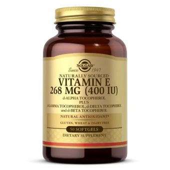 Вітамін Е, Vitamin E, Solgar, натуральний, 268 мг (400 МО), 50 гелевих капсул