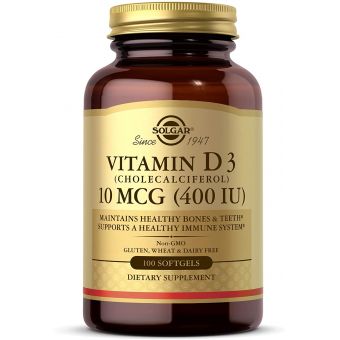 Вітамін Д3, Vitamin D3, Solgar, 10 мкг (400 МО), 100 гелевих капсул