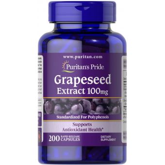 Экстракт виноградных косточек, Grapeseed Extract, Puritan's Pride, 100 мг, 200 капсул